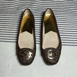 Michael Kors Dark Brown Leather MK Logo Ballet Flats